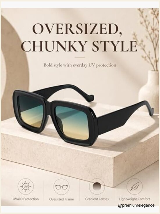 Oversized Chunky Square Sunglasses for Women UV400 Trendy Eyewear Beach Travel